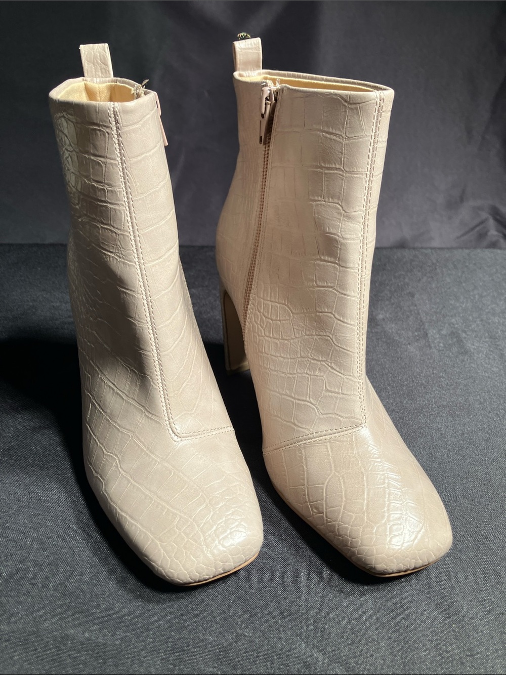 Express Cream Croc-Embossed Ankle Booties with Side Zip